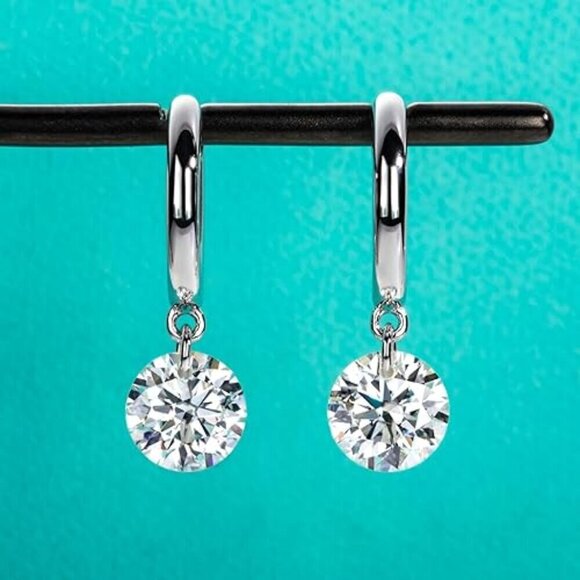 Certified 14K White Gold Drop Diamond Earrings 4CT Moissanite S925 Elegant Gift - Picture 1 of 6